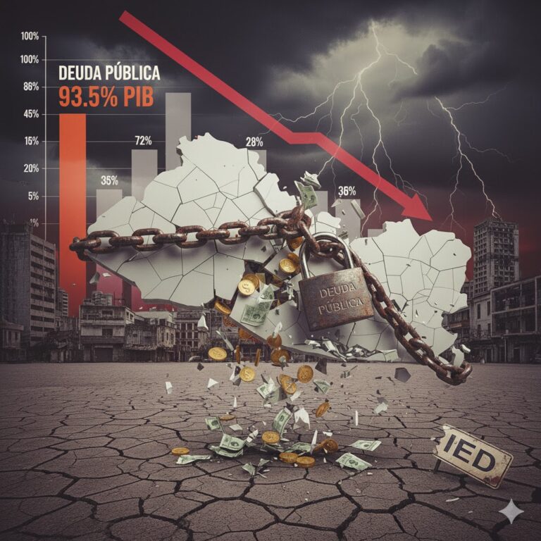 En 2025, El Salvador enfrenta una preocupante situación económica marcada por un alto endeudamiento y una baja inversión extranjera directa. La deuda pública total del gobierno supera los 33,000 millones de dólares, lo que representa aproximadamente el 93.5% del Producto Interno Bruto (PIB), el porcentaje más alto en Centroamérica y uno de los más elevados en América Latina. Esta cifra incluye tanto deuda externa como interna y compromisos con los fondos de pensiones, evidenciando una significativa carga fiscal para el país que limita recursos para inversión pública y crecimiento económico.